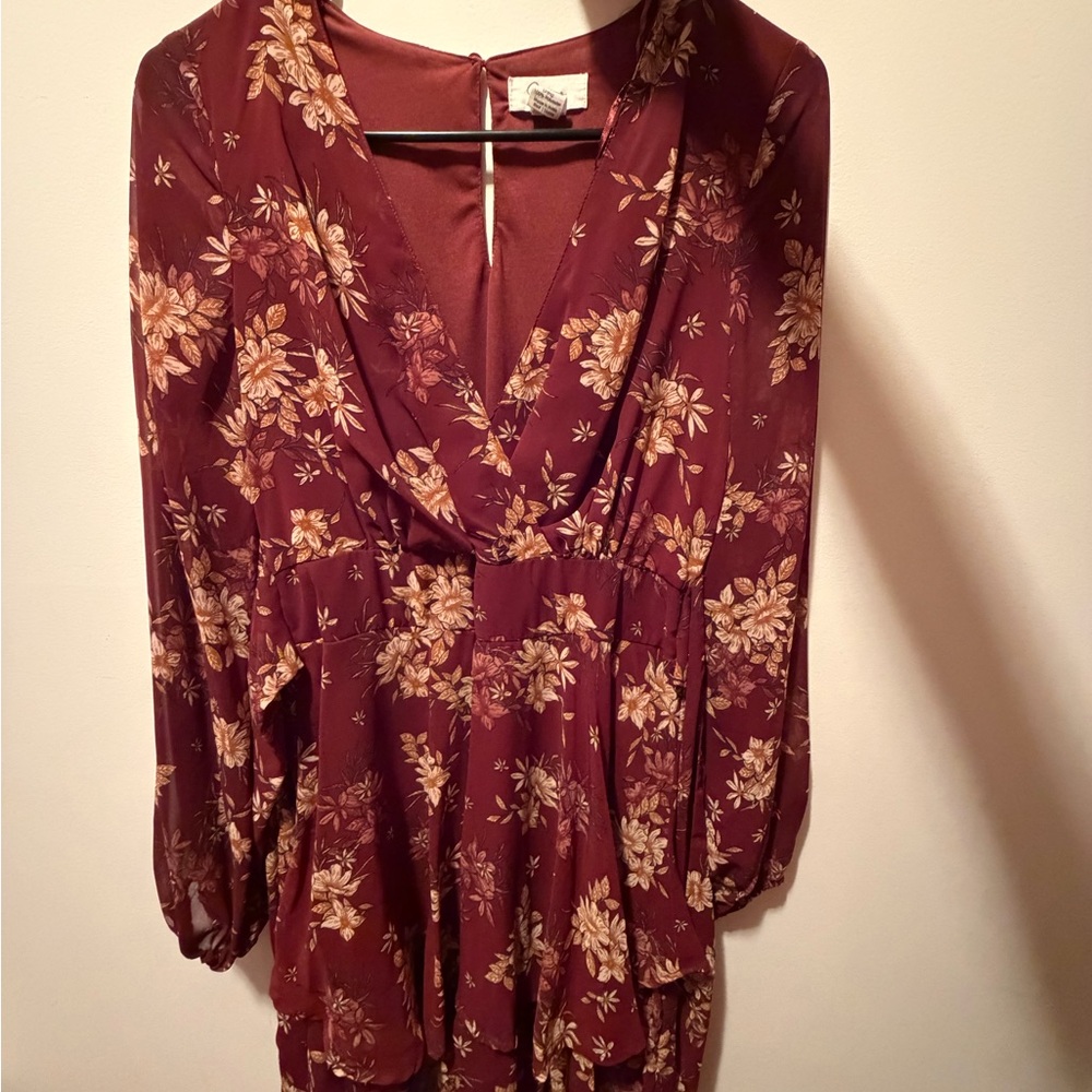 Floral V-Neck Burgundy Blouse